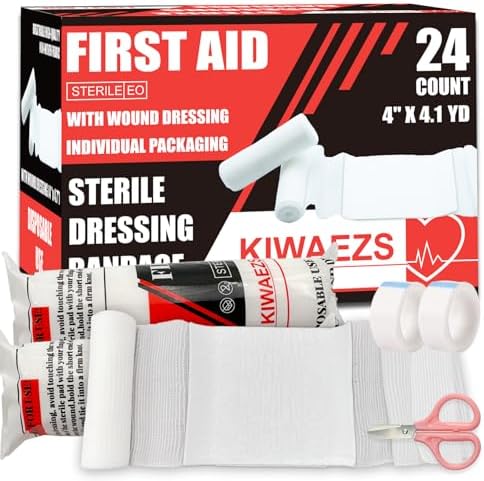 24 Pack Sterile Gauze Rolls Bandages, 4in x 4.1 yd (with Large sterile Gauze pad), Professional Wound Care Latex-Free Elastic Bandage, Wound Care Supplies,Medical Supplies, First aid Supplies.