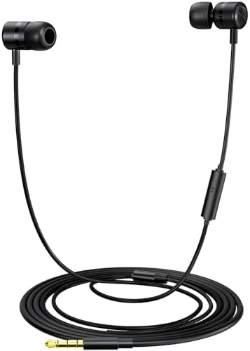 EP-06 Wired Earbuds in-Ear Earphones,Build-in Microphone Noise Isolating Headphones,3.5mm Jack 4.9ft Long Cord Ear Buds,HD Bass Audio,with 6 Ear Tips,for Smartphones/Laptop/Computer Etc-Black