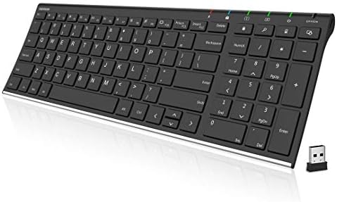Arteck USB Wireless Keyboard Stainless Steel Ultra Slim Keyboard with Numeric Keypad for Computer/PC/Laptop and Windows 11/10/8 Rechargeable Battery