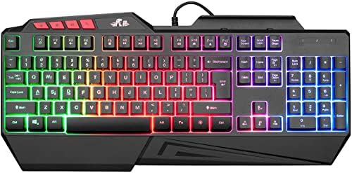 Rii RK202 RGB Gaming Keyboard Multiple Color Rainbow LED Backlit USB Wired Gaming Keyboard with Wrist Rest for Windows & Mac PC Gamers (Black)