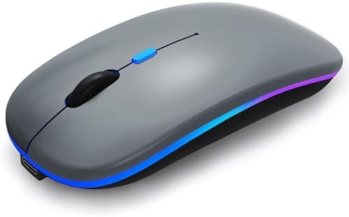 Wireless Bluetooth Mouse,LED Rechargeable Silent Slim Laptop Mouse,Portable(BT5.2+USB Receiver)Dual Mode Computer Mice,for Laptop,Desktop Computer,Tablet,Phone,TV.(Grey)