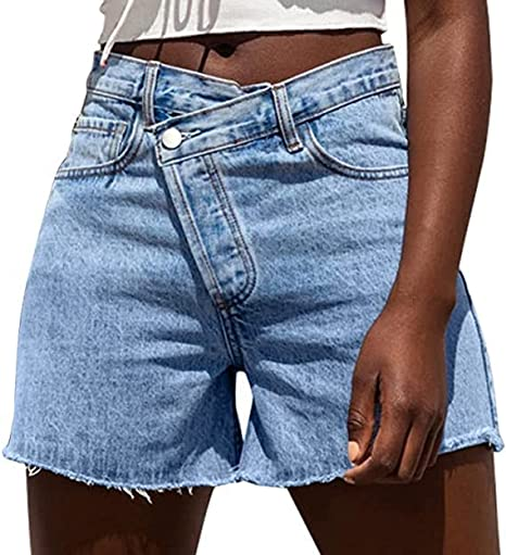 Genleck Women's Juniors Criss Crossover Jean Shorts High Waisted Stretchy Denim Shorts Casual Summer Hot Shorts(XS-XL)