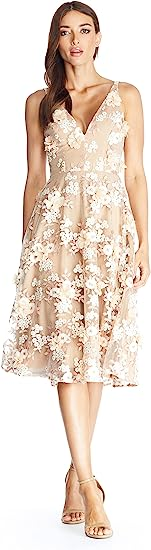 Dress the Population womens Elisa Sleeveless Plunge Neckline Fit and Flare Midi Dress